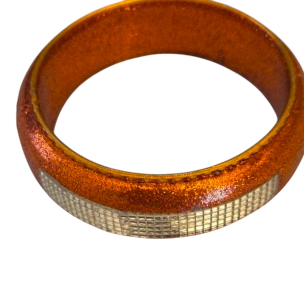 Chic Coppertone and Silver Etched Bangle Bracelet Vintage